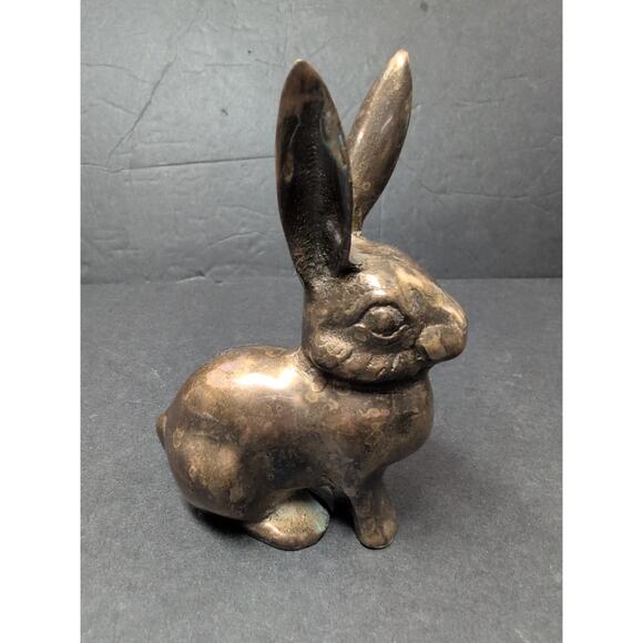 Vintage Mid Century Modern Solid Brass Bunny Rabbit Figurine 4 3/4" Tall - Picture 5 of 8